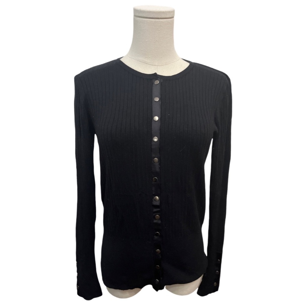 Joseph A black ribbed button down long sleeve top- size S